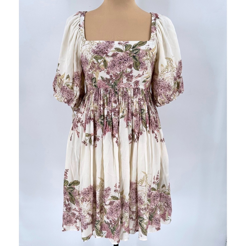 Antonio Melani Floral Puff Sleeve Romantic Coquette Mini Dress Lilac Size 0